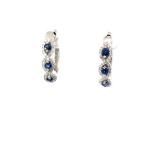 14kt white gold diamond and sapphire huggie halo earring D tw 0.23cts S tw 0.31cts SI clarity, near colorless I color