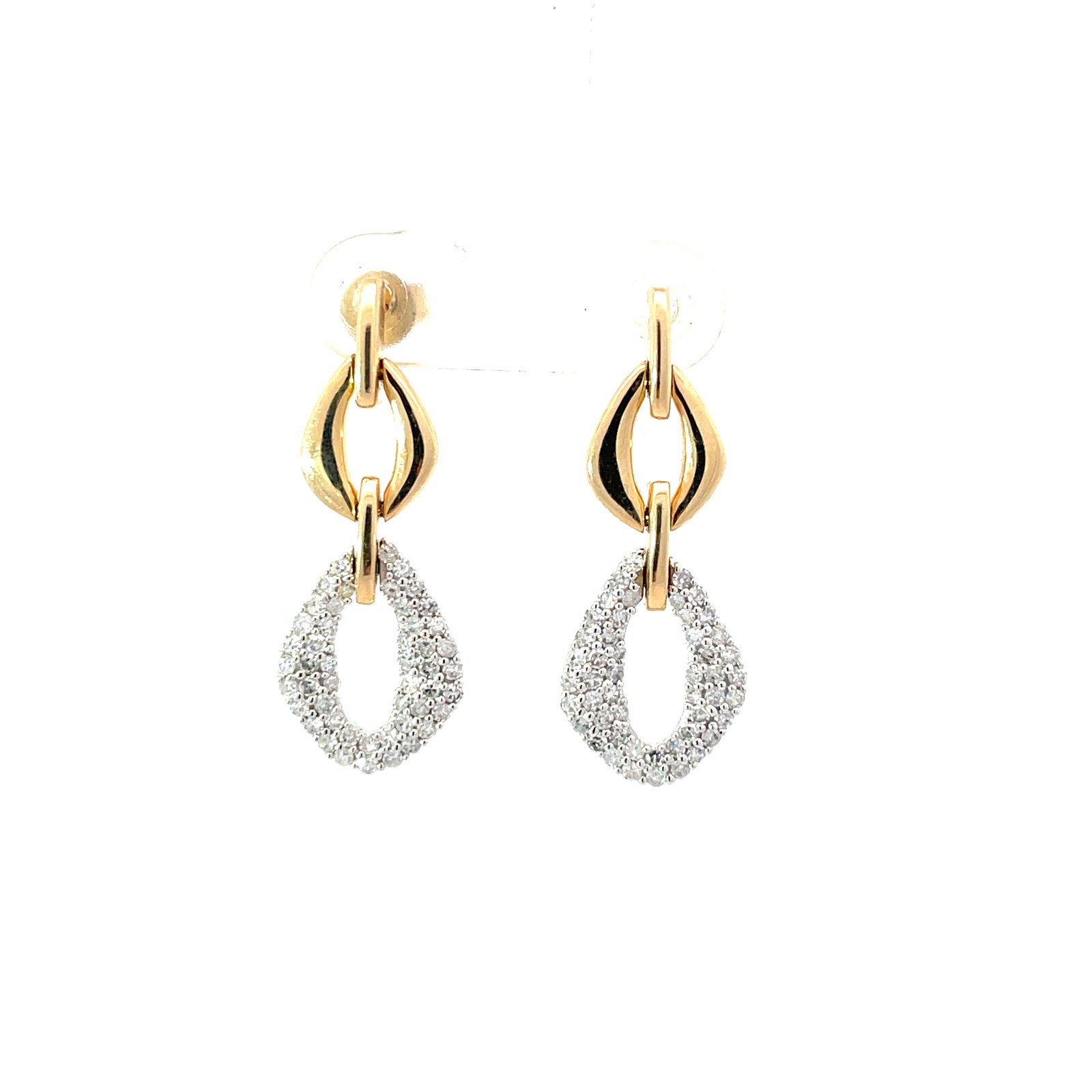 yg .jpg 14kt yellow gold diamond dangle fashion pave earring D tw 0.75ctsVS2/SI1, near colorless H
