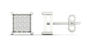 10kt white gold diamond square cluster stud earring tw 0.05cts with screw backs I1,I
