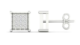 10kt white gold diamond square cluster stud earring tw 0.05cts with screw backs I1,I