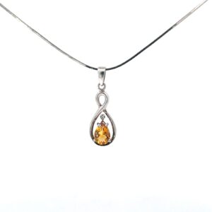 SS GEN CITRINE PEND W/ DIAM gen citrine tw .70 1 DIA TW .013 PTS