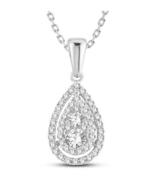 14kt white gold diamond pear shape cluster on machine made rope tw 0.04cts SI, H color