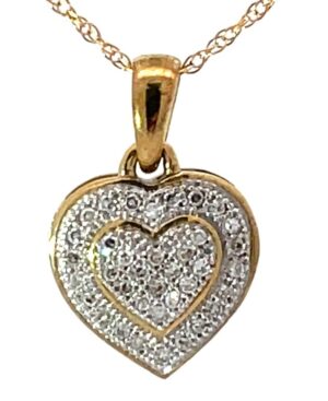 10kt yellow gold diamond pave heart pendant on 18" machine made chain tw 0.10cts SI, I