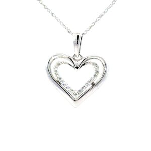 14kt white gold diamond heart pendant D tw 0.10cts SI, H on machine made rope 18"