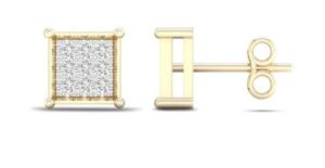 10kt two tone diamond cluster princess cut shape stud earring tw 0.05 cts, SI2, I