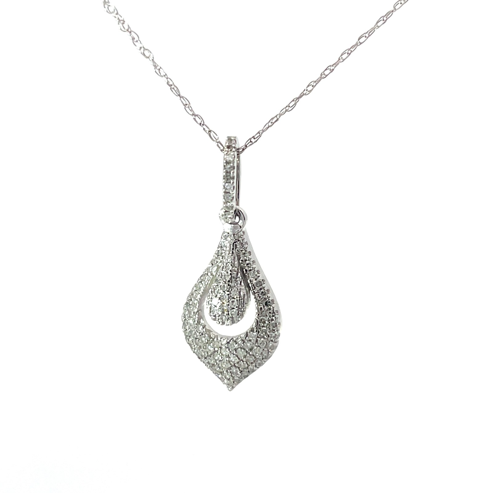 14kt white gold fancy diamond pendant, 86 rd diamonds SI2 clarity, H/I color tw 0.23 pts