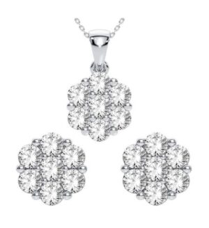 14kt white gold diamond cluster necklace and earring SOLD AS SET D tw 0.25cts SI clarity, near colorless H color diamond cut cable chain 18"