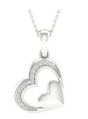 10kt white gold diamond double heart pendant tw 0.05cts on 18" machine made rope