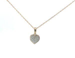 10kt yellow gold diamond petite hear pendant on 18" machine made rope tw 0.05cts SI, near colorless I color