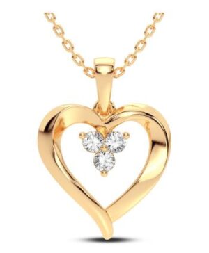 14kt yellow gold diamond heart pendant on machine made rope 18" D tw 0.12cts SI, I
