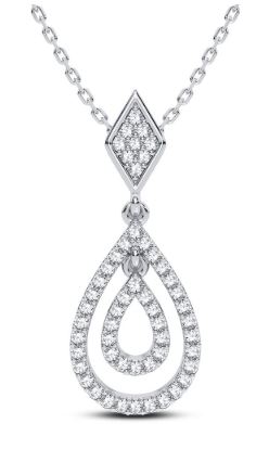 14kt w/g diamond moveable double pear shape pendant on machine made rope 18" D tw 0.19cts SI2/I1, I