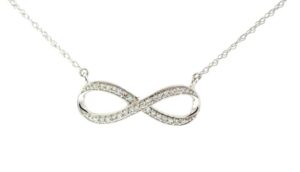 10kt white gold diamond infinity pendant on machine made rope D tw 0.10cts SI clarity, near colorless I color