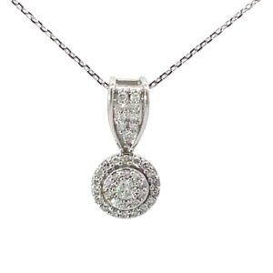 10kt white gold diamond cluster pendant D tw 0.15cts SI2, H/I on .6mm dc cable chain 18"