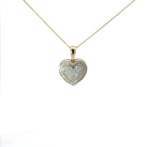 10kt yellow gold pave double heart pendant on round wheat D tw 0.33cts SI clarity, near colorless H/I color 18"