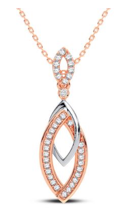 14kt rose gold diamond fashion pendant on machine made rope tw 0.20cts SI, H