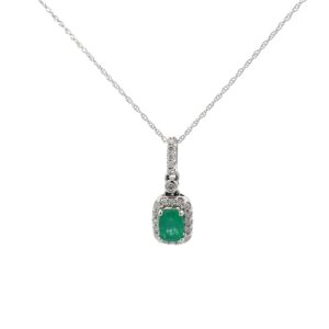 14kt white gold diamond and emerald halo pendant on 18" chain tw 0.16cts
