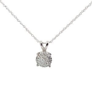 14kt white gold diamond illusion cluster pendant on machine made rope 18" D tw 0.10cts SI2, I