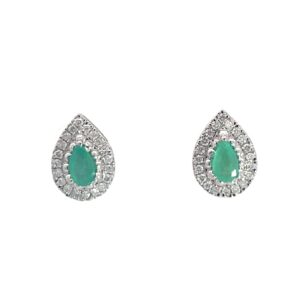 14kt white gold diamond and emerald pear shape stud earrings D tw 0.20cts