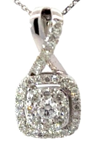 14kt white gold diamond cluster hugs pendant only D tw 0.39cts SI, H color.