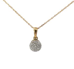 10kt yellow gold diamond circle cluster pendant on machine made rope 18" D tw 0.10cts