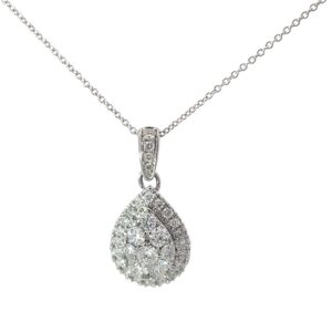 14kt white gold pear shape cluster diamond pendant tw 1.00cts VS2/SI1, G/H on 0.90mm cable 18"