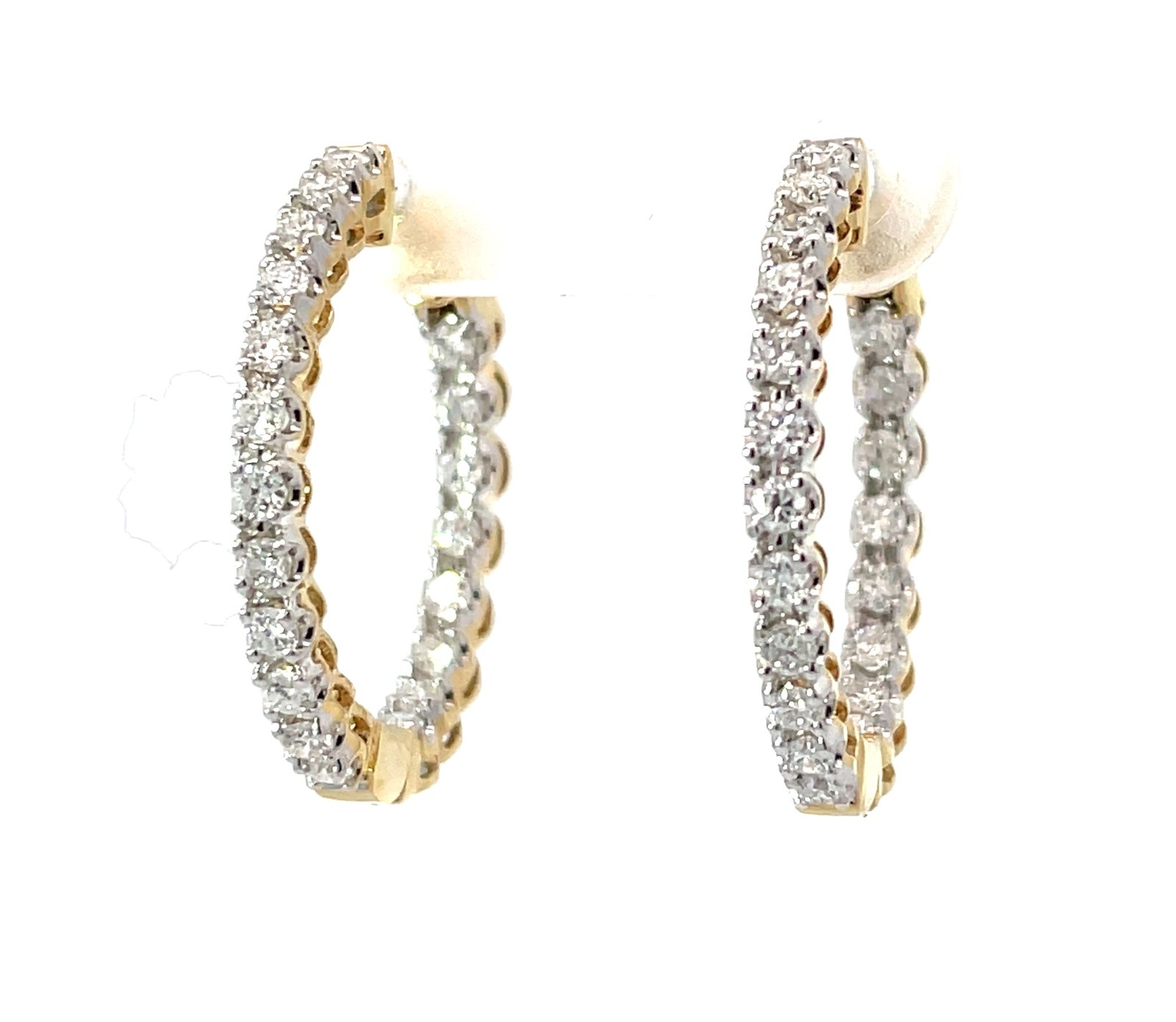 .jpg 14kt yellow gold shared prong inside out hoop earring SI1, near colorless H