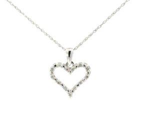 10kt white gold diamond heart pendant on .5mm machine made rope 18" tw 0.09cts promotional diamonds