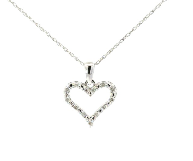 .jpg 10kt white gold diamond heart pendant on .5mm machine made rope 18" tw 0.09cts promotional diamonds