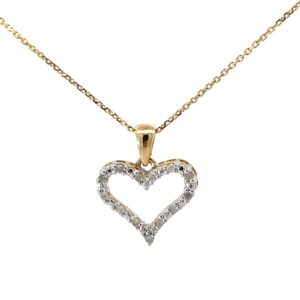 10kt yellow gold diamond heart pendant on machine made rope 18" tw 0.09cts I1, I