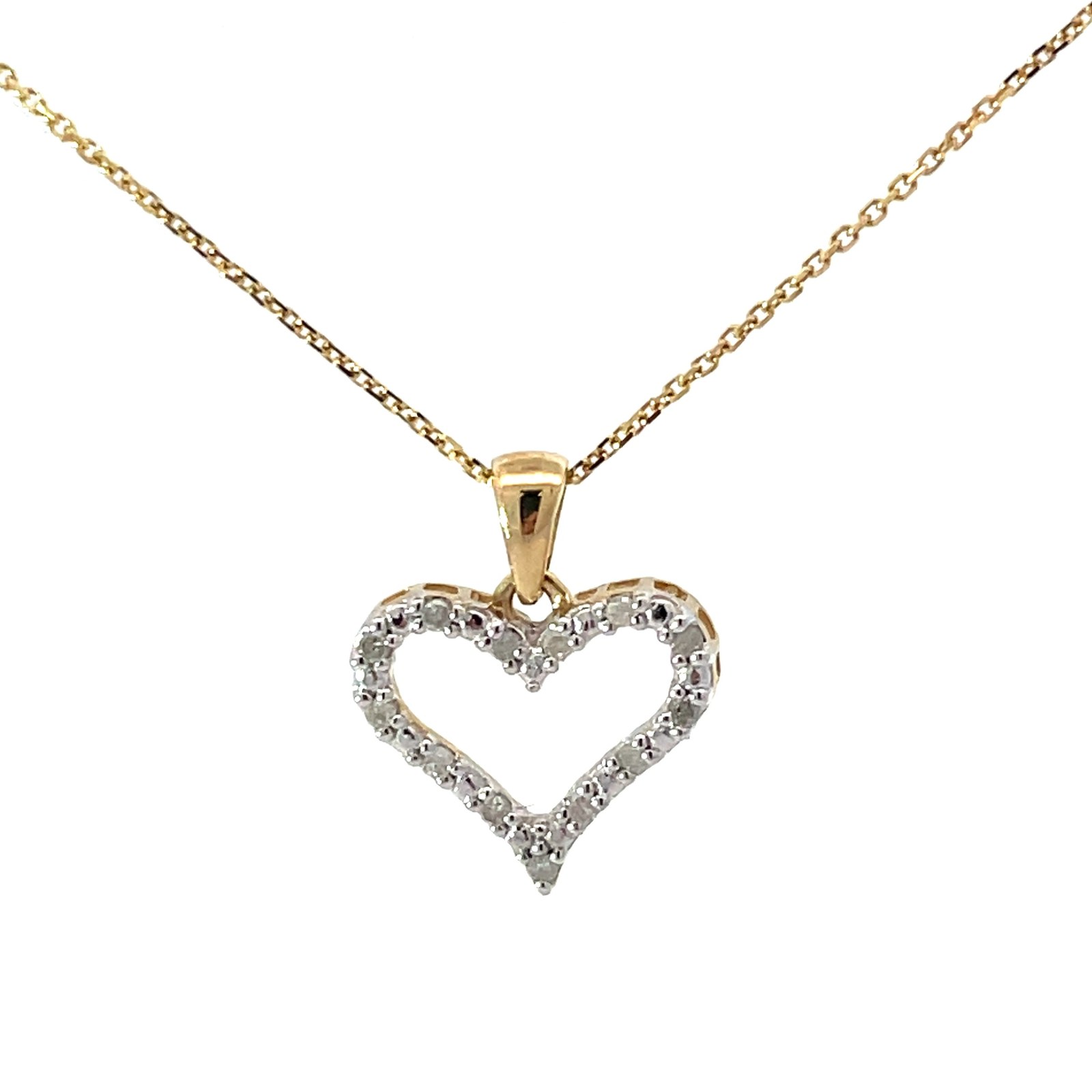 10kt yellow gold diamond heart pendant on machine made rope 18" tw 0.09cts I1, I