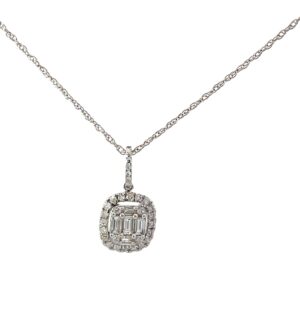 14kt white gold diamond cluster pendant on machine made rope 18" tw 0.28cts SI1/SI2, H