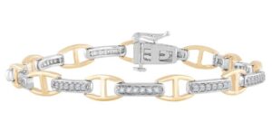10kt two tone diamond fancy bracelet with white and yellow sections foldover safety tw 0.75cts SI, H