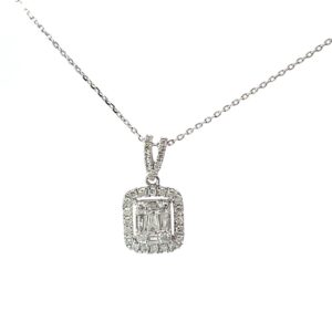 10kt white gold diamond cluster emerald shape pendant on cable chain D tw 0.20cts I1, I/J