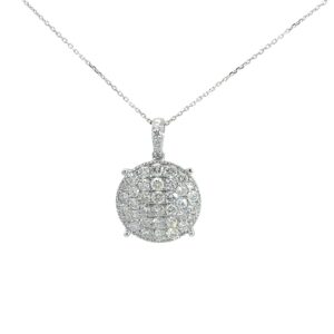 10kt white gold diamond cluster round pendant D tw 0.97cts 0.6mm dc cable 18" pendant SI, G