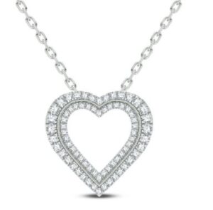 10kt white gold diamond heart pendant D tw 0.75cts SI1, G/H on 0.6mm diamond cut cable 18"