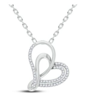 14kt white gold diamond double heart pendant on 0.9mm cable chain SI2, H 18" D tw 0.15ct