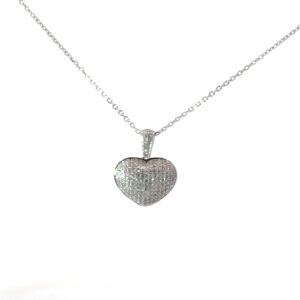 10kt white gold diamond puffed 3D heart pendant D tw 0.50cts SI, near colorless H on diamond cut cable 18"