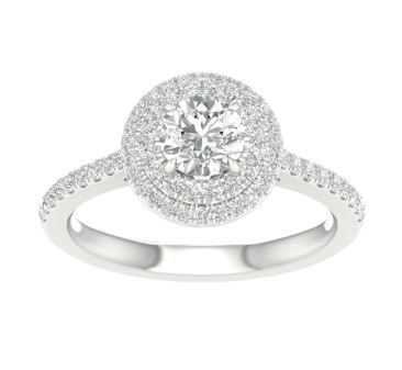 14kt white gold LAB GROWN round double diamond halo eng ring tw1.15cts VS,I IGI certif.