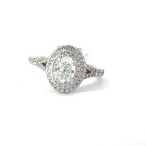 14kt white gold LAB GROWN oval diamond halo eng ring C tw 0.75cts tw 1.25cts VS,I IGI certif.
