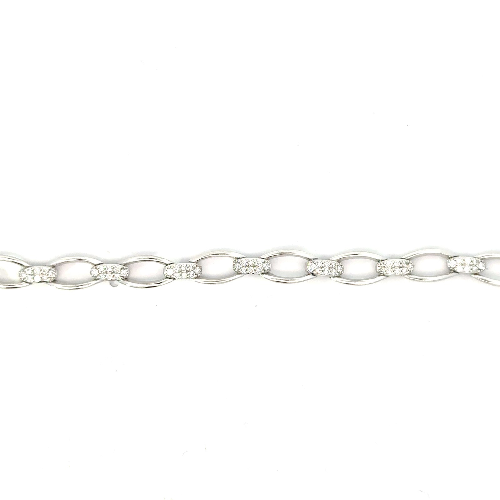 .jpg 10kt white gold diamond cluster oval link bracelet with foldunder safety tw 0.75cts SI clarity, near colorless H color