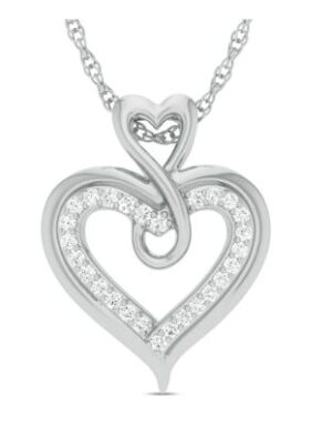 10kt white gold diamond heart pendant on diamond cut cable chain 18" D tw 0.13cts SI clarity, near colorless I