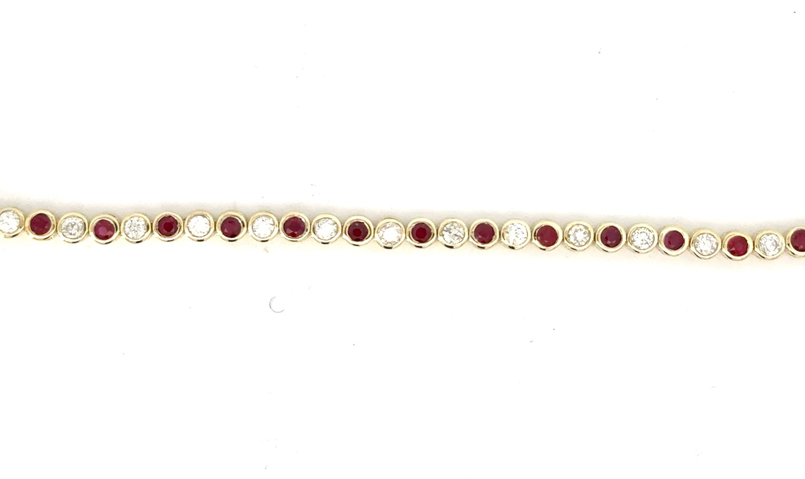 .jpg 10kt ruby and diamond tennis bracelet D tw 1.09cts with foldover safety SI clarity, near colorless H/I color