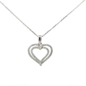 10kt wg diamond heart with shiny bail pend, 70 rd diamonds tw 0.20 pts SI2 Clarity near colorless H/I Color