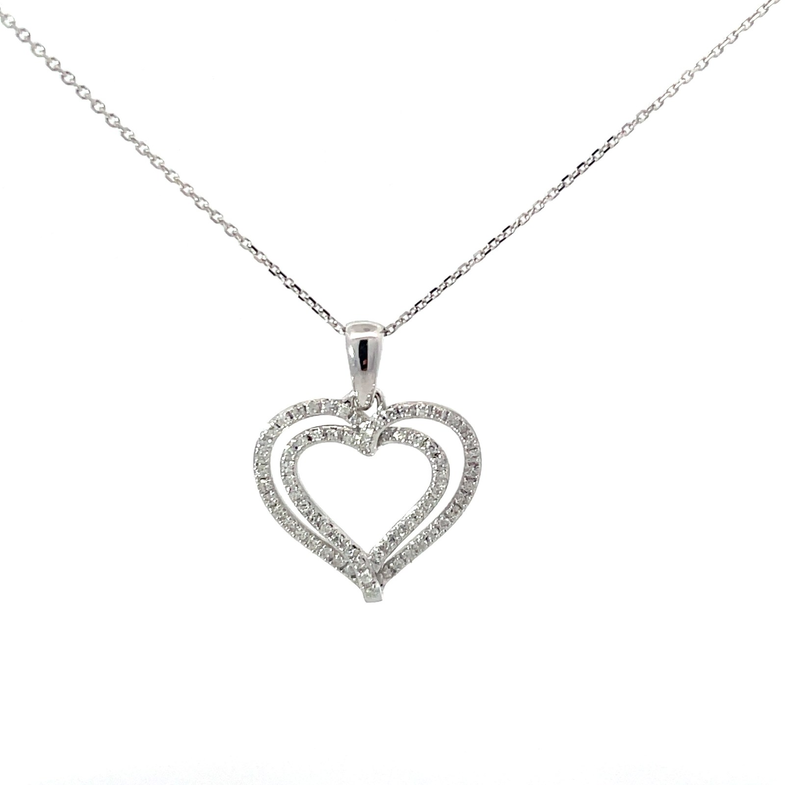 WG .jpg 10kt wg diamond heart with shiny bail pend, 70 rd diamonds tw 0.20 pts SI2 Clarity near colorless H/I Color