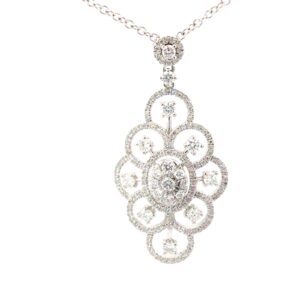 14kt white gold fancy diamond necklace on link chain with claw catch tw 1.00cts VS, near colorless G
