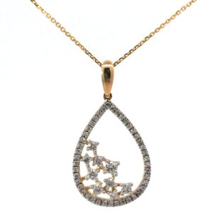14kt yellow gold open cut out pear shape diamond pendant D tw 0.40cts on 18" SI1, near colorless H