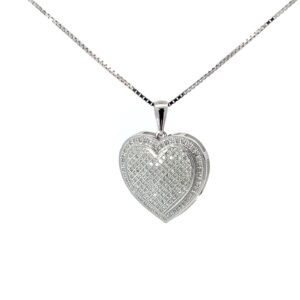 10 kt wg diamond puffed heart pave pendant on 0.8mm box chain 18" D tw 0.51cts SI, H