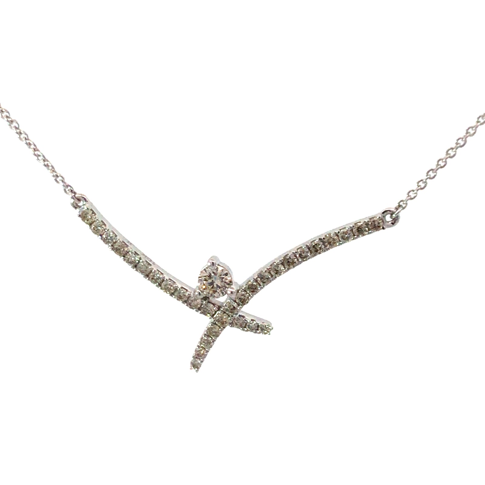 wg .jpg 10kt white gold diamond fashion crossover bar necklace on link chain D tw 0.50cts VS2/SI1, near colorless