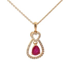 14kt yellow gold diamond and ruby heart pendant D tw 0.19cts R tw 0.64cts SI1, near colorless H