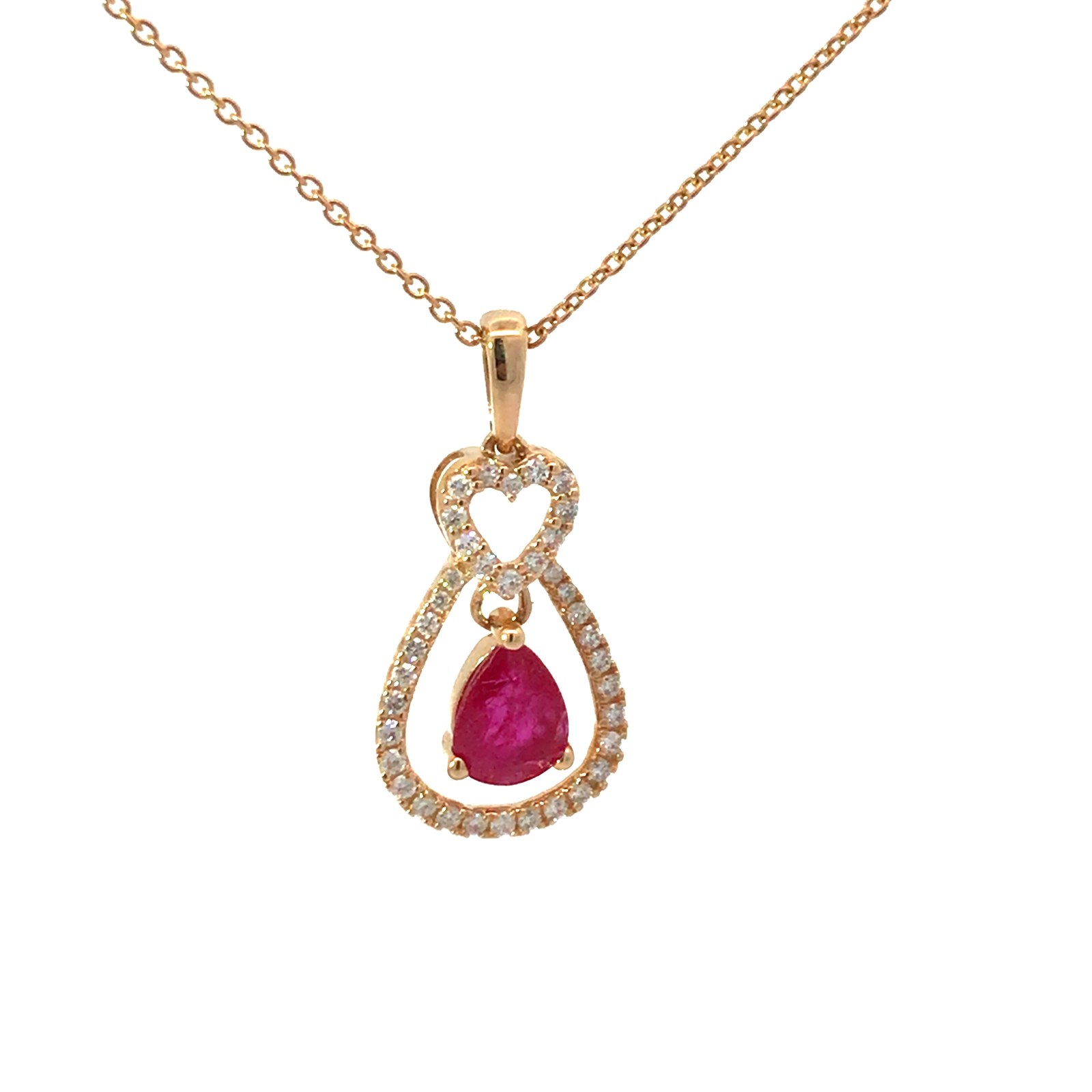 yg .jpg 14kt yellow gold diamond and ruby heart pendant D tw 0.19cts R tw 0.64cts SI1, near colorless H